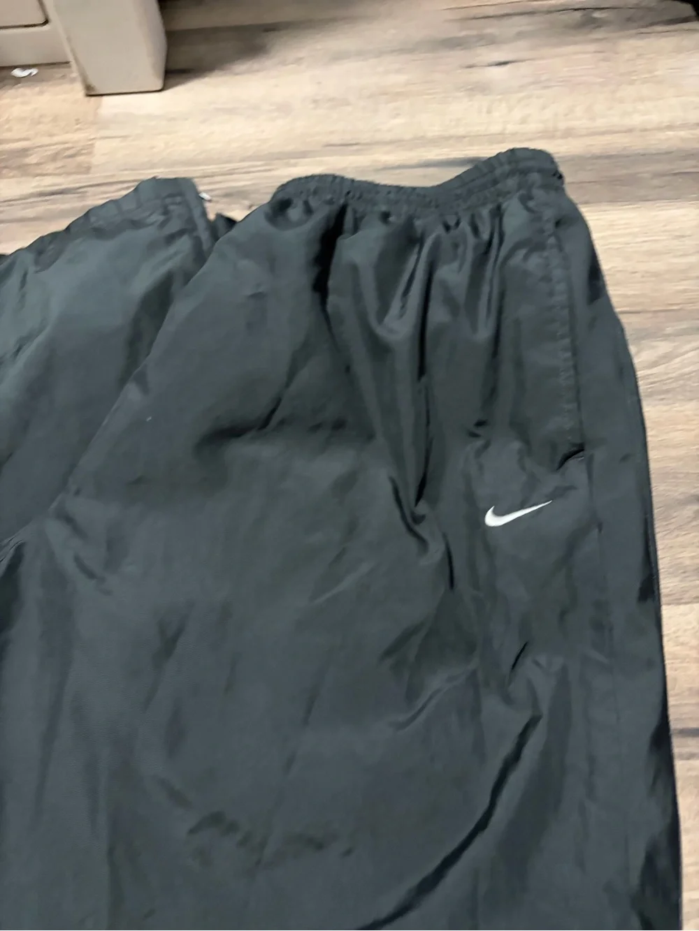 Nike Black Men's wind pants with White Swoosh and zip bottom - xxl